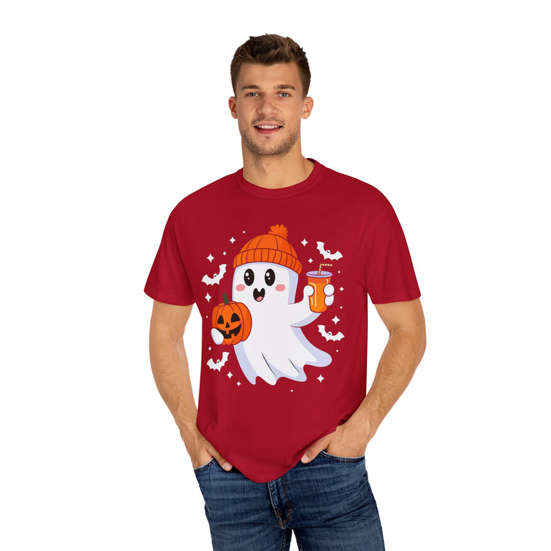 Ghost with Pumpkin and Coffee T-shirt