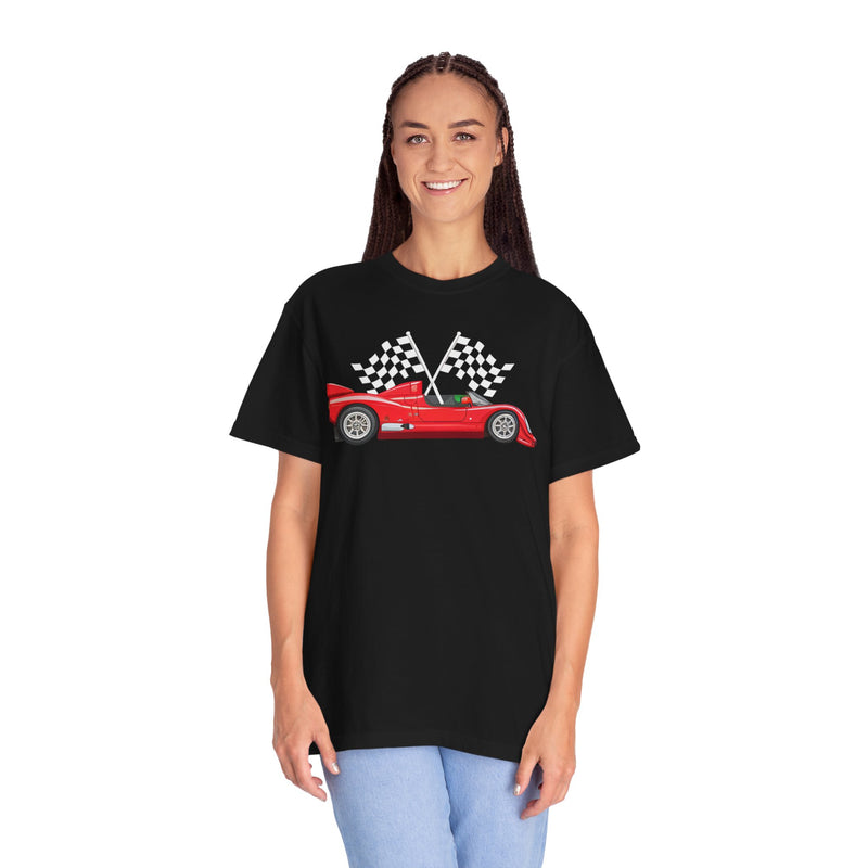 Checkered flags Red Race Car T-shirt