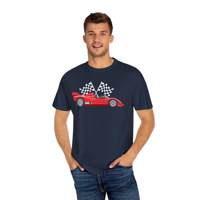 Checkered flags Red Race Car T-shirt