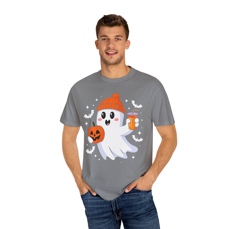 Ghost with Pumpkin and Coffee T-shirt