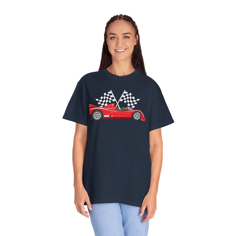 Checkered flags Red Race Car T-shirt