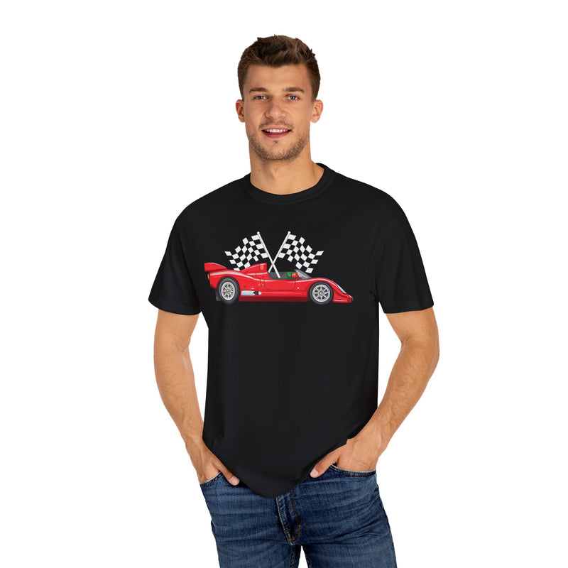 Checkered flags Red Race Car T-shirt